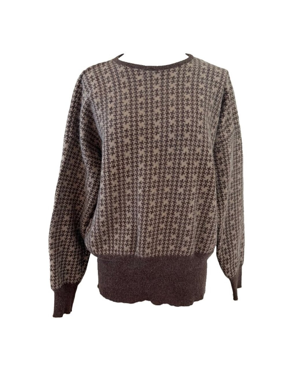 VTG Liz Claiborne Women's Lambswool Angora Sweater Size M Brown Geometric Preppy